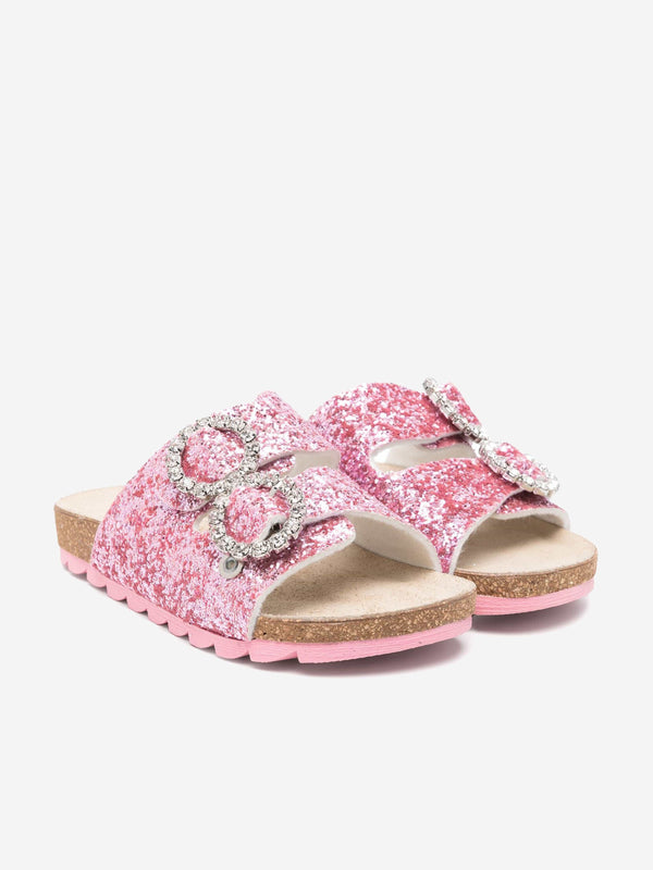 Girls Jewel Buckle Glitter Sandals in Pink