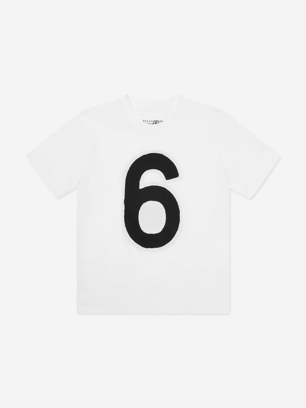 MM6 Maison Margiela Kids 6 Logo T-Shirt in White