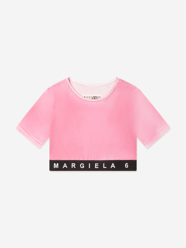 MM6 Maison Margiela Kids Cropped Logo T-Shirt in Pink