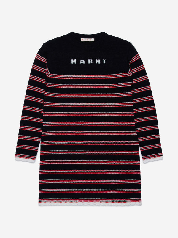 MARNI Girls Knitted Striped Dress in Black