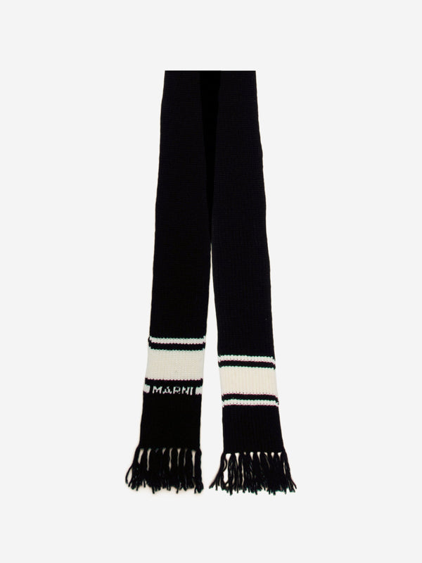 MARNI Kids Striped Knitted Scarf in Black