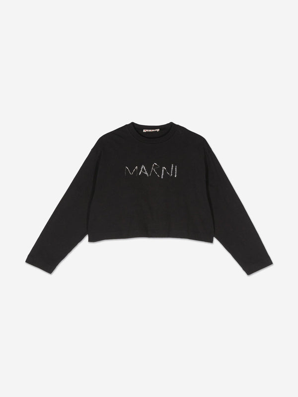 MARNI Girls Long Sleeve Logo T-Shirt in Black