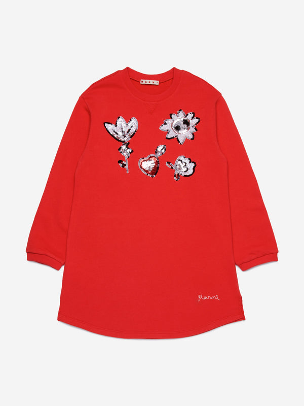 MARNI Girls Applique Dress in Red