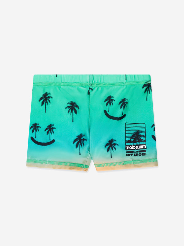 Molo Boys Smiley Palm Swim Trunks In Green