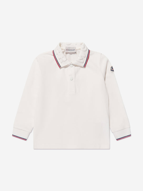 Moncler Enfant Boys Long Sleeve Polo Shirt in Ivory