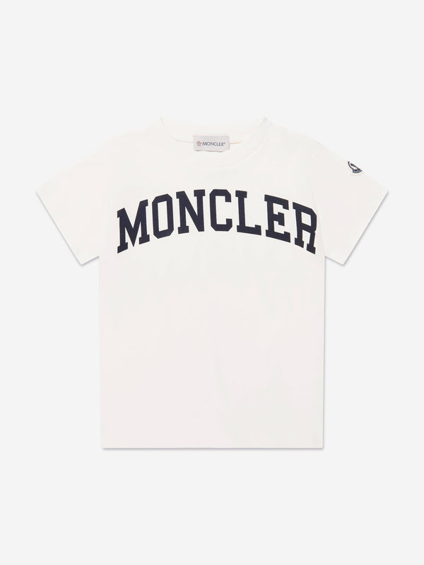 Moncler Enfant Boys Logo Print T-Shirt in Ivory