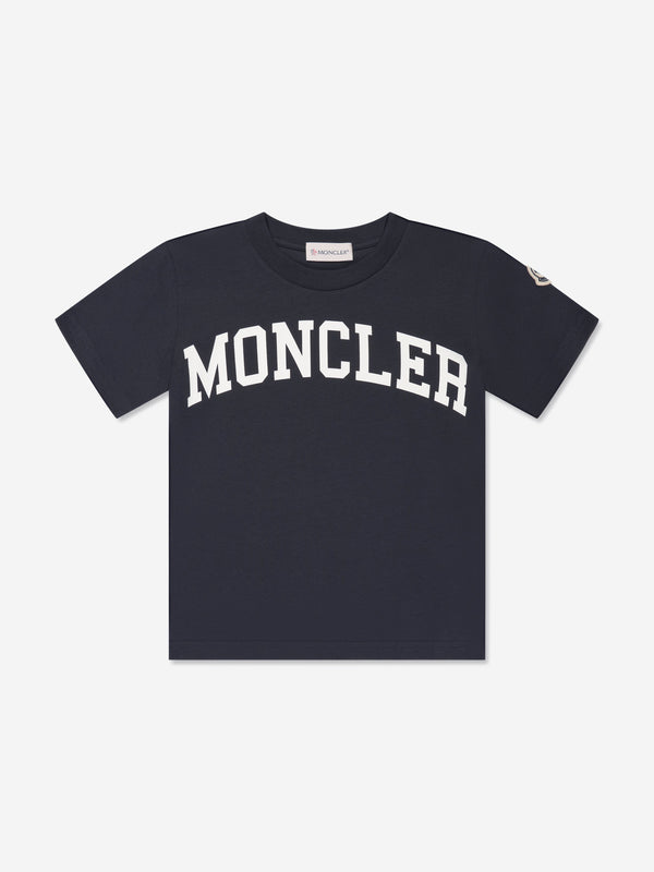 Moncler Enfant Boys Logo Print T-Shirt in Navy