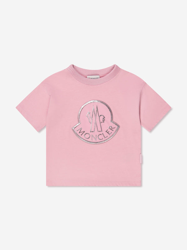 Moncler Enfant Girls Logo Print T-Shirt in Pink