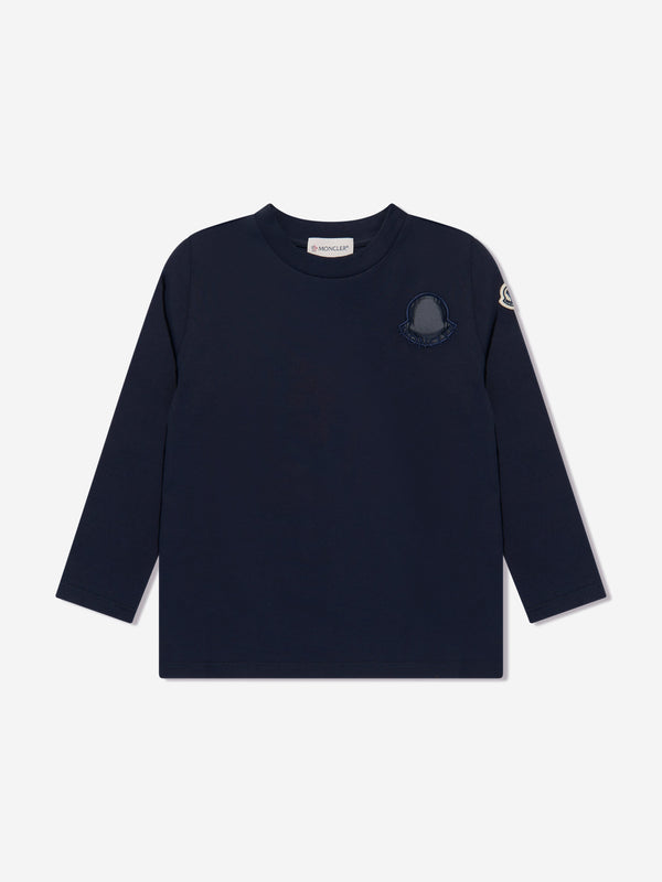 Moncler Enfant Girls Long Sleeve Logo T-Shirt in Navy