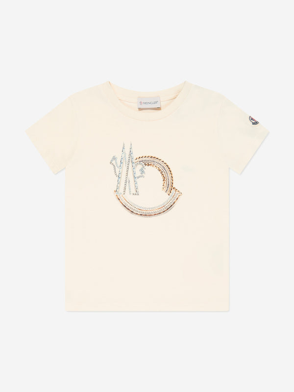 Moncler Enfant Girls Logo T-Shirt in Ivory