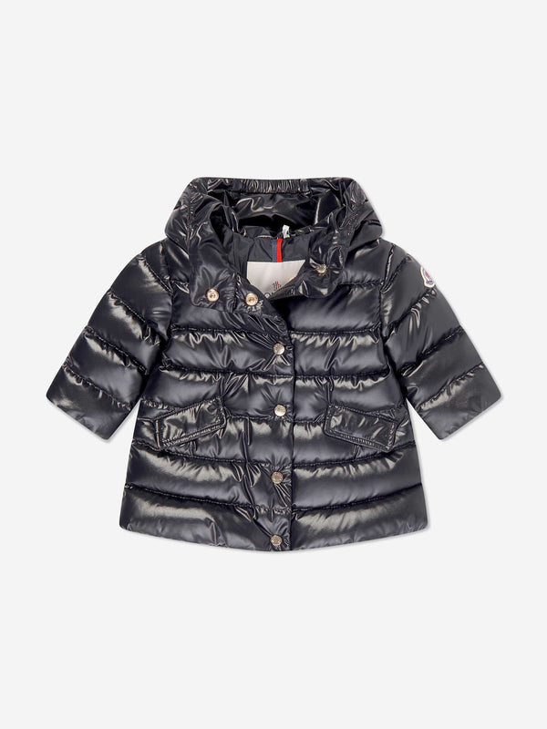 Moncler Enfant Baby Girls Down Padded Ibida Long Coat in Navy