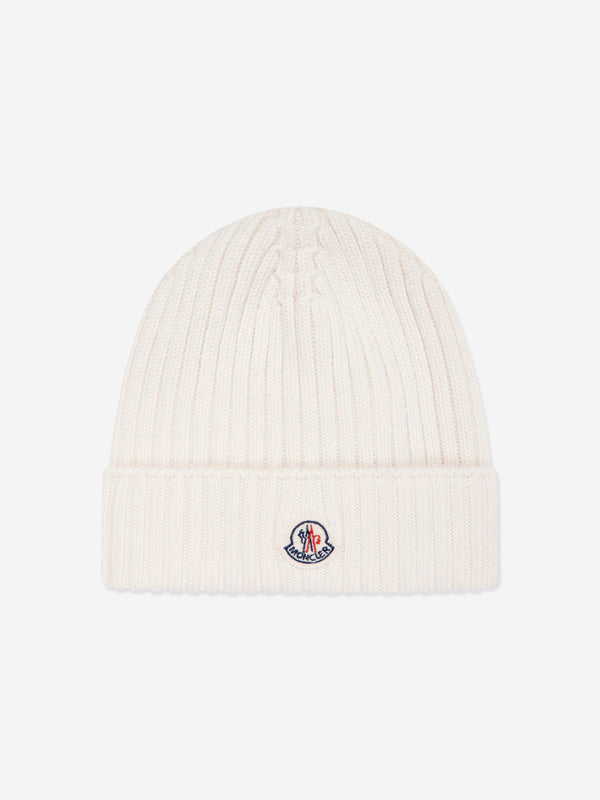 Moncler Enfant Girls Wool Beanie Hat in Ivory