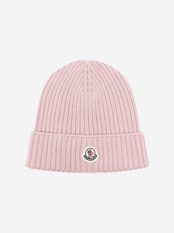 Moncler Enfant Girls Wool Beanie Hat in Pink