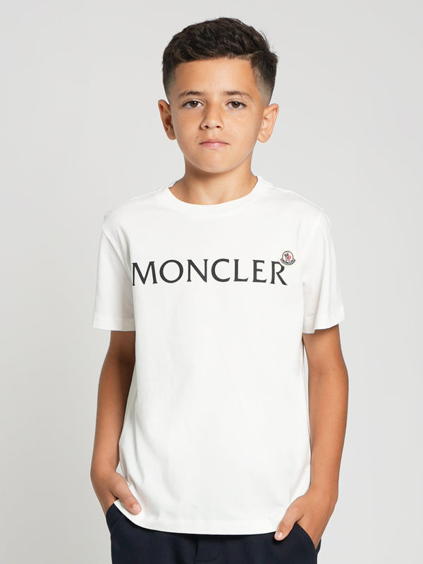 Moncler Enfant Boys Logo T-Shirt in Ivory