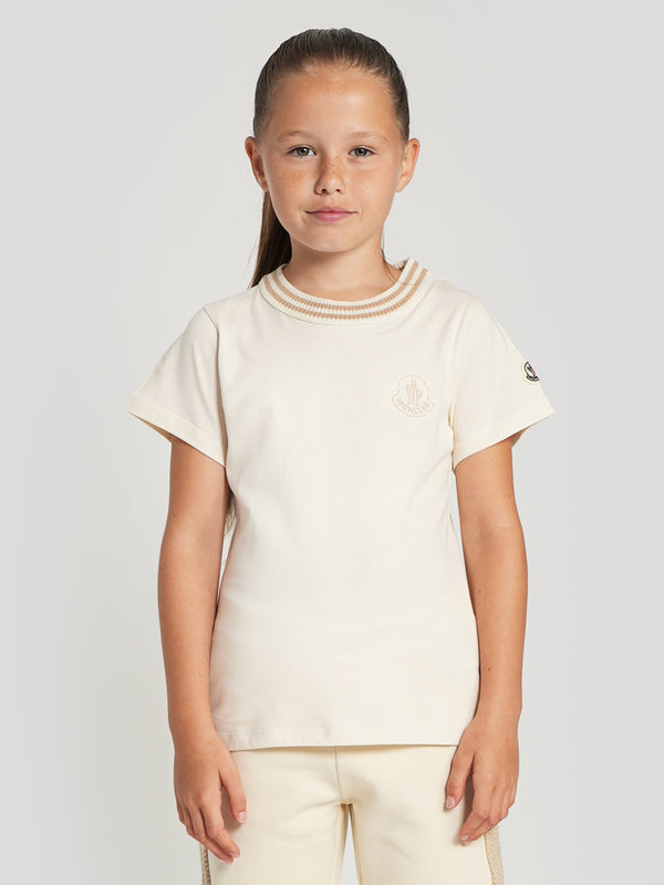 Moncler Enfant Girls Logo T-Shirt in Ivory