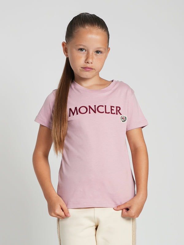 Moncler Enfant Girls Logo T-Shirt in Pink