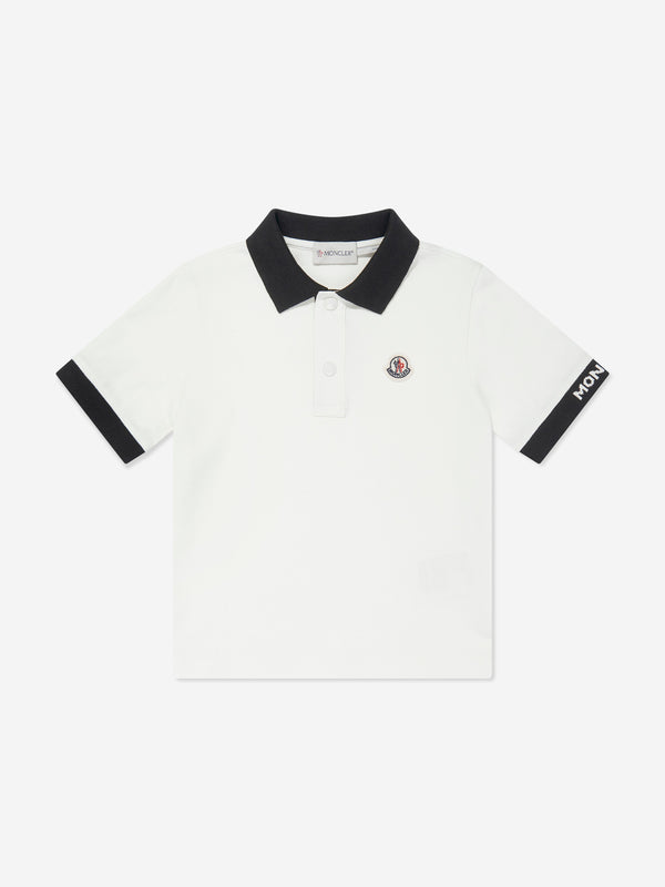 Moncler Enfant Boys Logo Polo Shirt in White