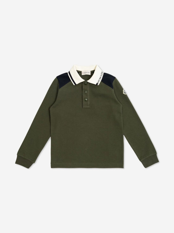 Moncler Enfant Boys Long Sleeve Polo Shirt in Green