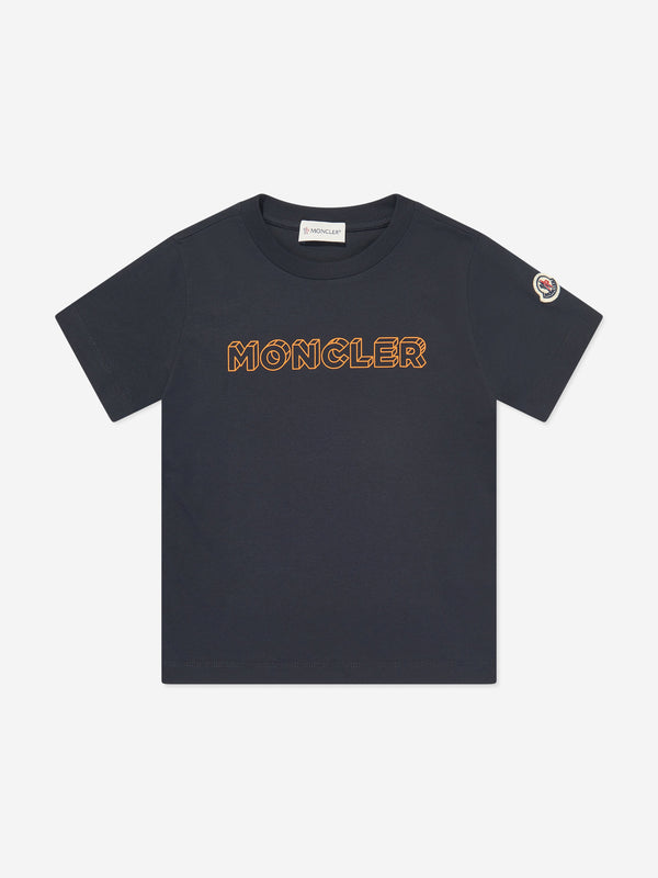 Moncler Enfant Boys Logo Print T-Shirt in Navy