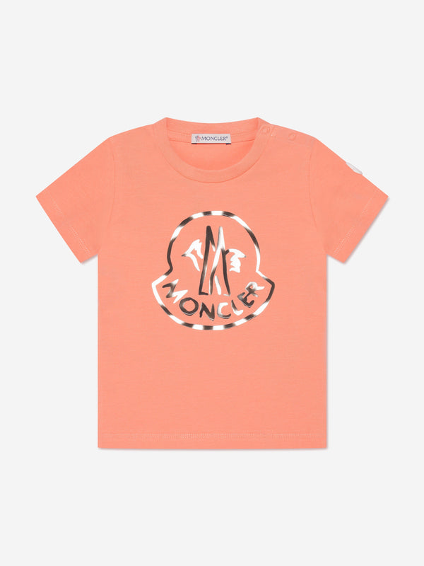 Moncler Enfant Baby Girls Logo T-Shirt in Peach