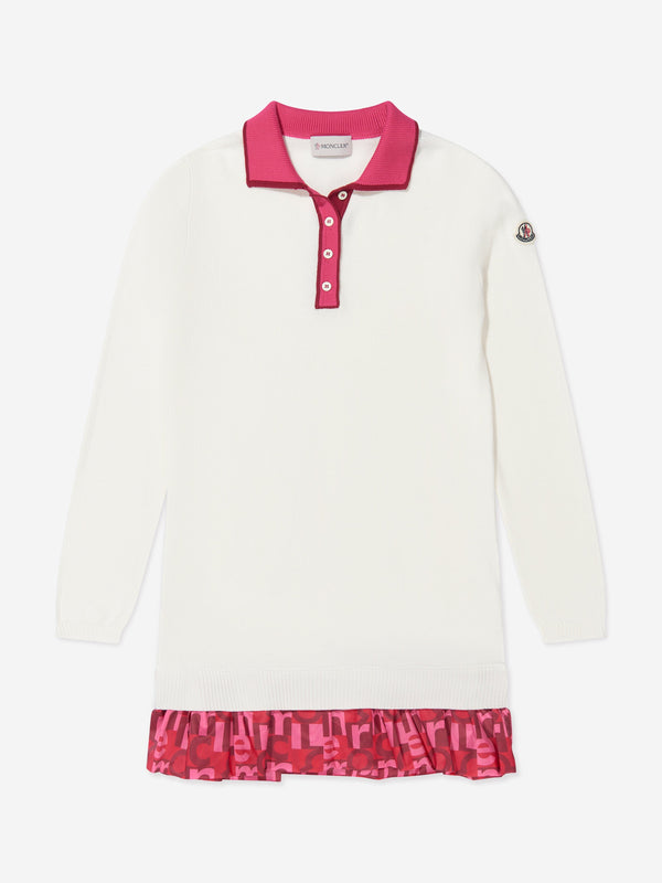 Moncler Enfant Girls Long Sleeve Polo Dress in White