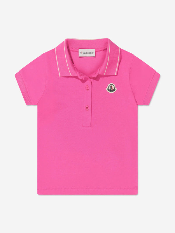 Moncler Enfant Girls Logo Polo Shirt in Pink