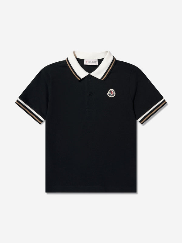 Moncler Enfant Boys Logo Polo Shirt in Black