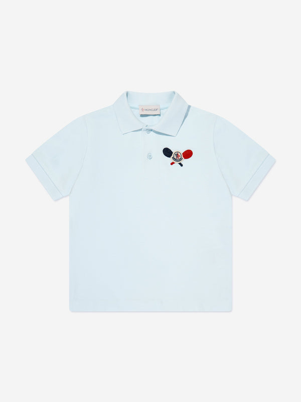 Moncler Enfant Boys Tennis Logo Polo Shirt in Blue