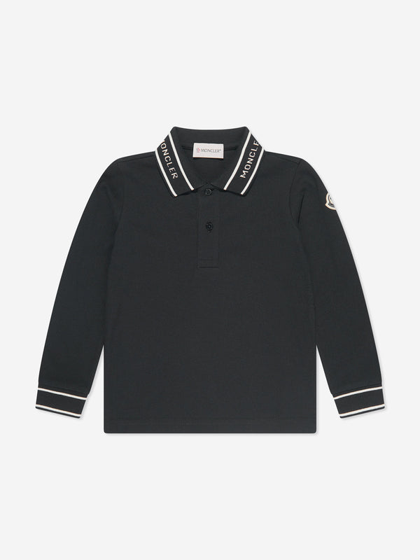 Moncler Enfant Boys Long Sleeve Polo Shirt in Black