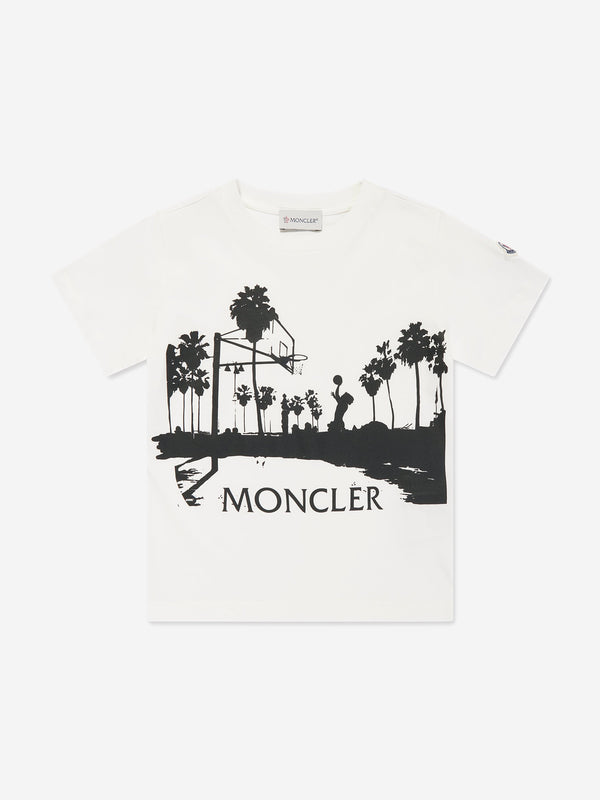 Moncler Enfant Boys Graphic Basketball Print T-Shirt in White