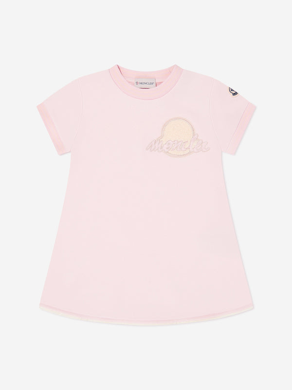 Moncler Enfant Girls Fit and Flare Logo Dress in Pink