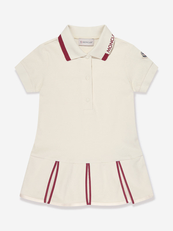 Moncler Enfant Girls Logo Polo Dress in Ivory