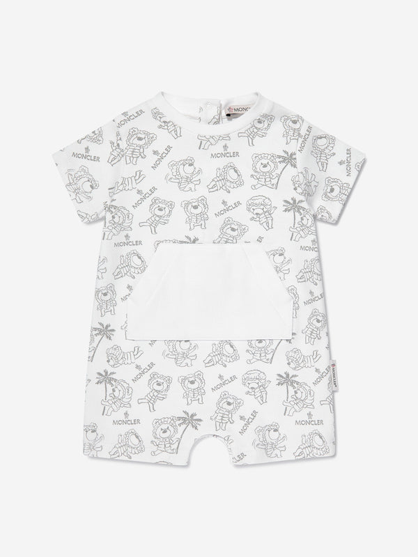 Moncler Enfant Baby Bear Logo Romper in White