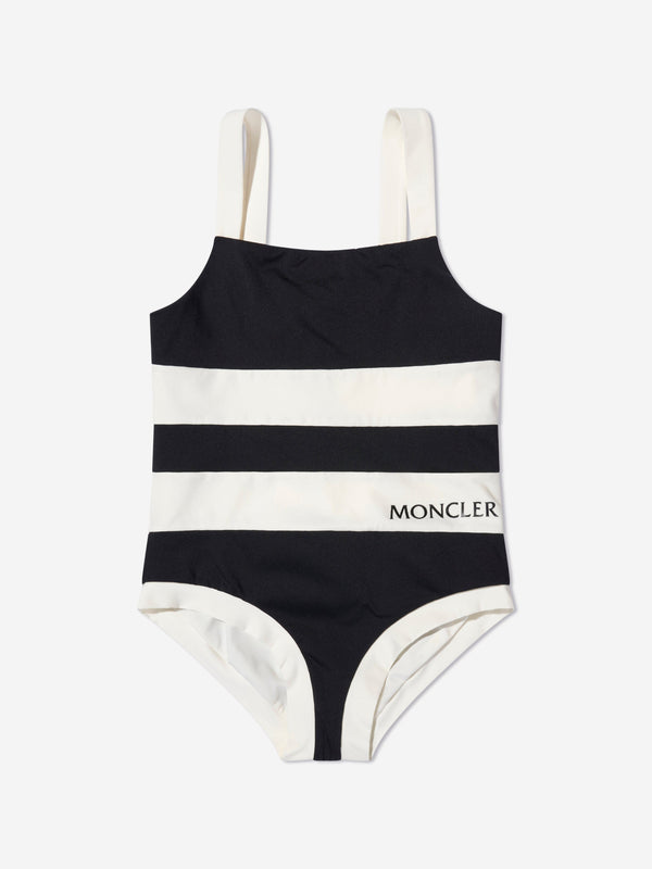 Moncler Enfant Girls Striped Swimsuit in Black