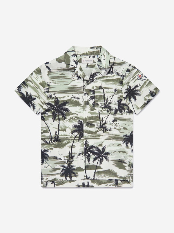 Moncler Enfant Boys Palm Trees Shirt in Green