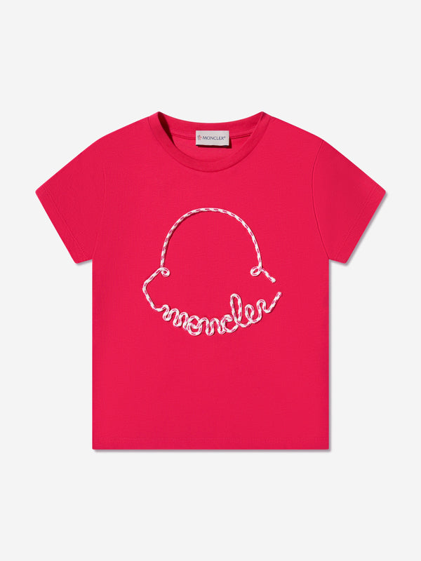 Moncler Enfant Girls Embroidered Logo T-Shirt in Red