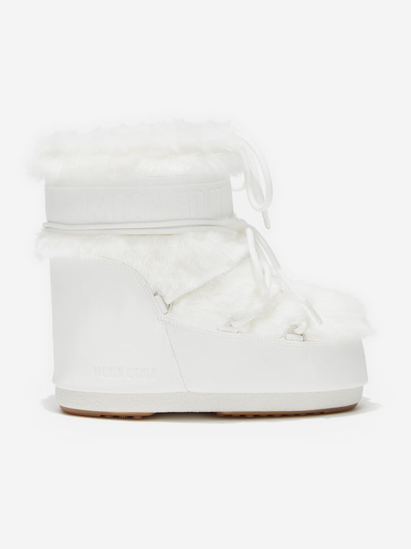 Moon Boot Kids Icon Low Faux Fur Boots in White