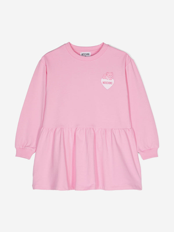 Moschino Girls Teddy Bear Logo Sweater Dress in Pink