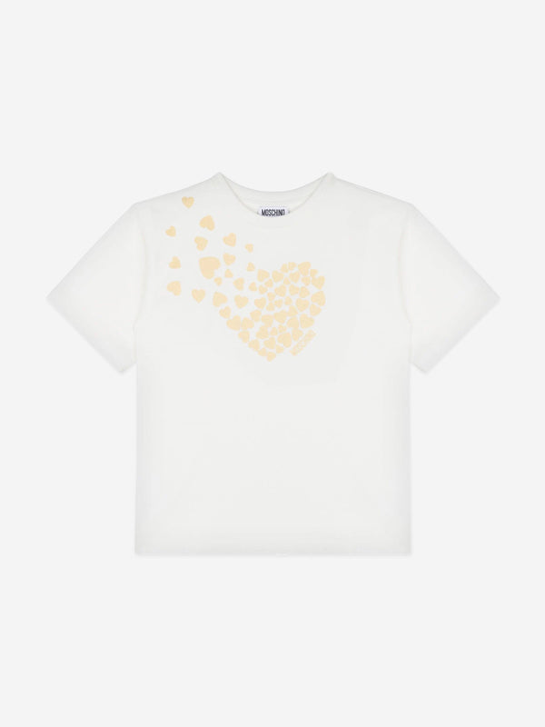 Moschino Girls Heart Logo T-Shirt in Ivory