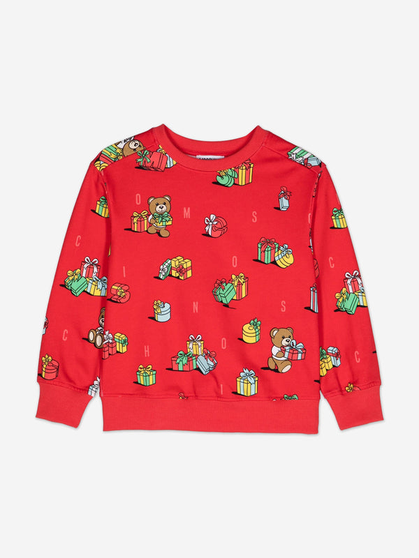 Moschino Kids Xmas Teddy Bear Sweatshirt in Red