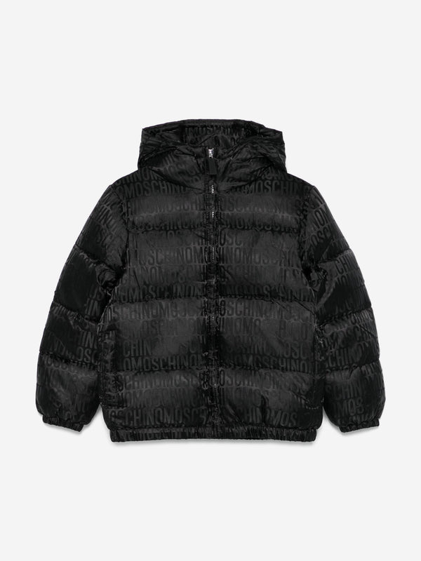 Moschino Kids All Over Logo Puffer Jacket in Black