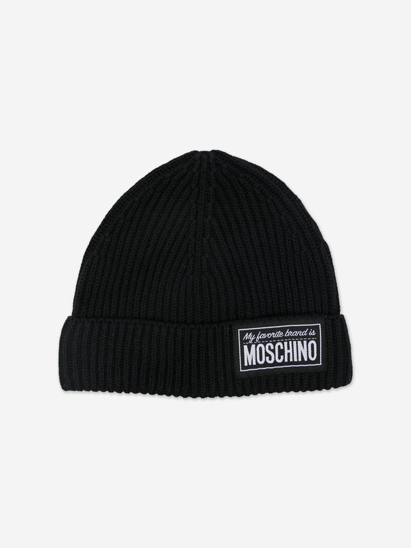 Moschino Kids Knitted Logo Beanie Hat in Black