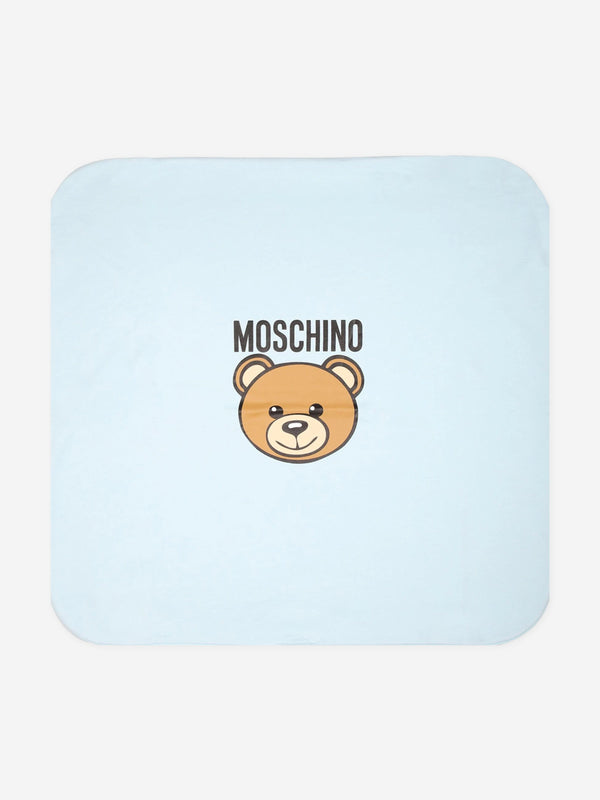 Moschino Baby Boys Bear Logo Blanket in Blue