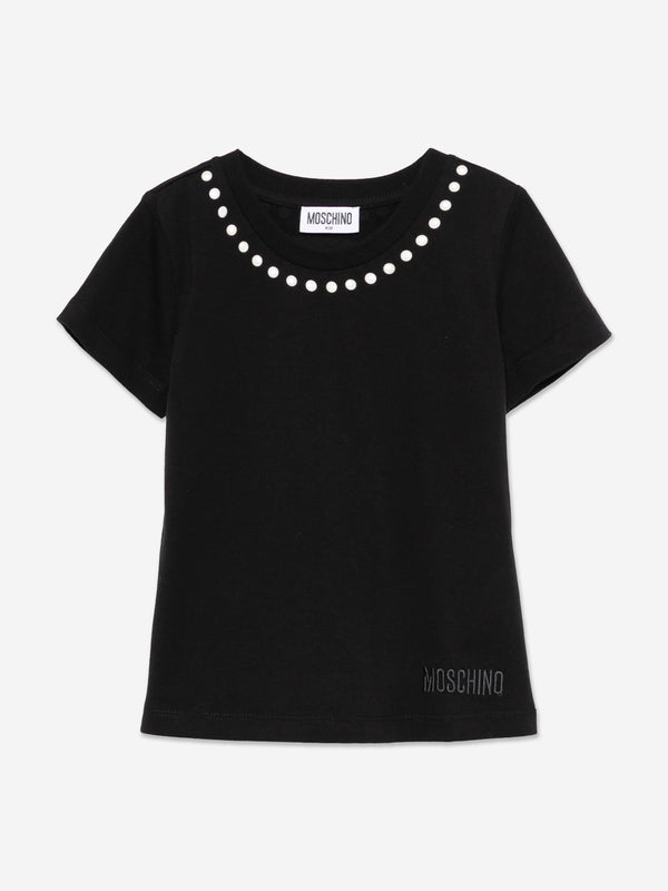 Moschino Girls Peace Pearls T-Shirt in Black