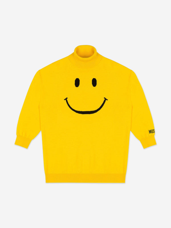 Moschino Girls Smiley Face Knitted Dress in Yellow