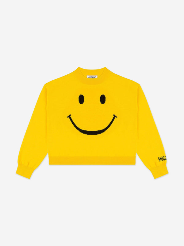 Moschino Kids Wool Smiley Face Jumper in Yellow