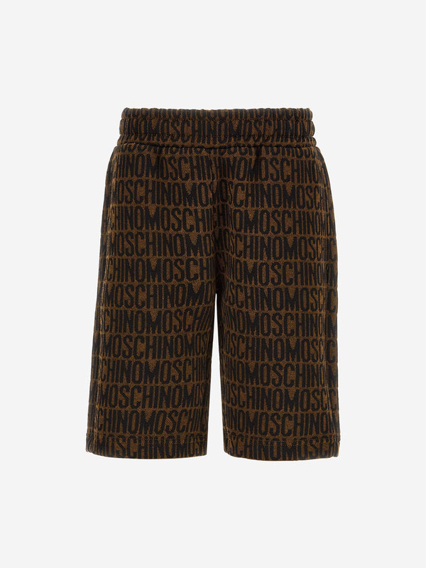 Moschino Boys All Over Logo Shorts in Brown