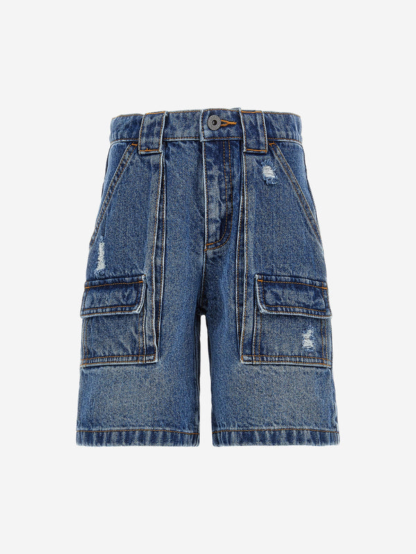 Moschino Boys Denim Cargo Shorts in Blue