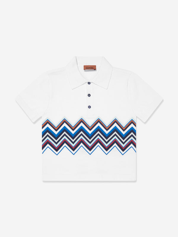 Missoni Boys Zigzag Knit Polo Shirt in White