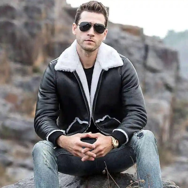 Shearling-lined bomber jacket for men
